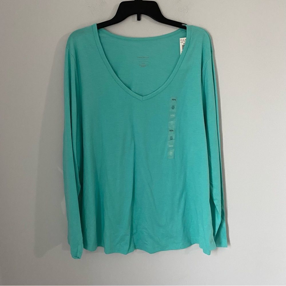Charter Club Women’s Deep V Neck Green Long Sleeve Pajama Top size XXXL